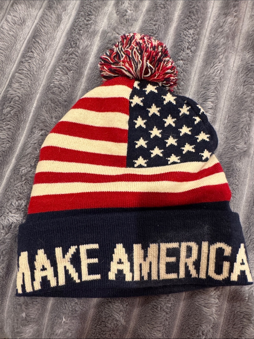 Patriotic American Flag Pom Pom Beanie - Red, White & Blue